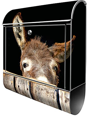 banjado® Design Briefkasten mit Esel 38,5x46,5x13cm & 2 Schlüssel - Briefkasten Stahl Silber mit Zeitungsfach pulverbeschichtet - Postkasten A4 Einwurf inkl. Montagematerial