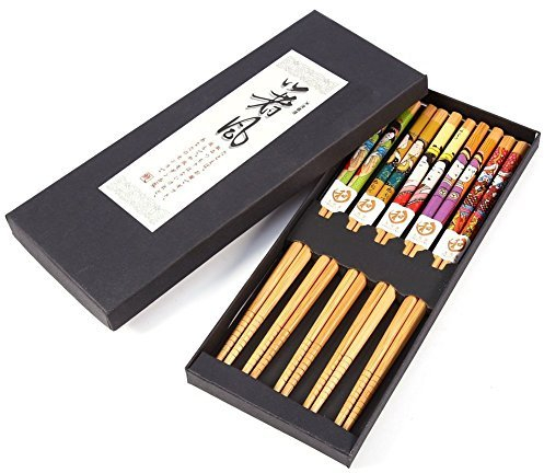 5 Pares De Estilo Japonés Sushi Palillos Regalo Conjunto Palillos De Bambú Conjunto Lavable Y Reutilizable