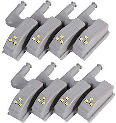 HONGCI 8pcs Cabinet Hinge LED Sensor Light, for Kitchen Cupboard, Wardrobe, Living Room Closet Sensor Night Lights - Lighting Color: White