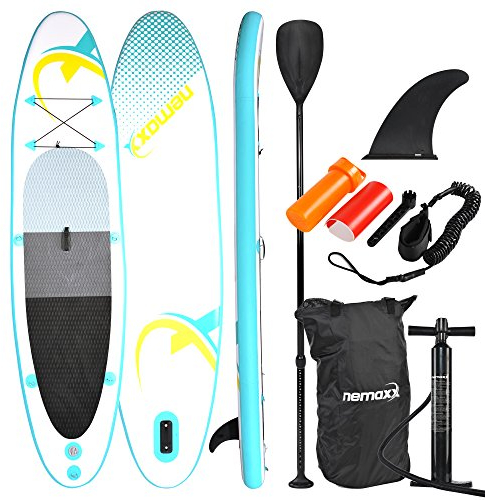 Nemaxx PB320 Stand up Paddle Board 320x78x15cm, türkis/gelb - Surfbrett, Surf-Board - aufblasbar & leicht zu transportieren - inkl. Tasche, Paddel