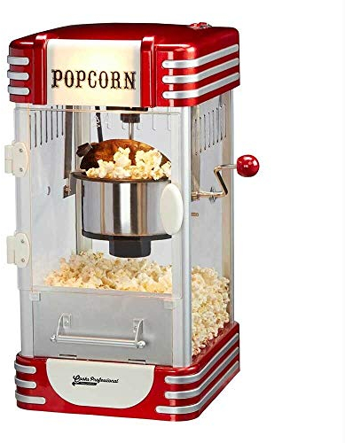 Cooks Professional Retro Popcorn Maker 310W | Vintage Fairground 1950s Diner Design Popcorn Machine with Crank Handle & One Touch Control | Hot Air Popcorn Maker for Parties, Weddings, Movie Nights