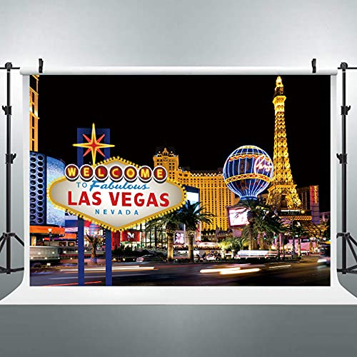 Riyidecor Las Vegas Party-Hintergrund Casino City Night Werbetafel Banner US berühmte Stadt-Szene Fotografie-Hintergründe 2,8 x 1,5 m Feier Dekoration Requisiten Party Fotoshooting Vinyl Tuch