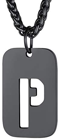 FindChic schwarz kettenanhänger Militärische Erkennungsmarke Buchstabe P Anhänger mit Gravur für jeden Tag