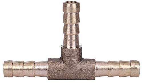 3 Way Hose Joiner, Brass T Piece 3 Way Fuel Hose Joiner Connector for Compressed Air Oil Gas Pipe (6mm)