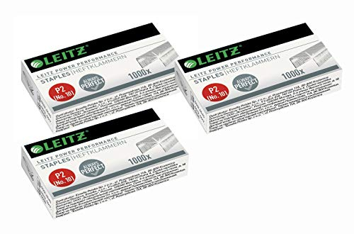 Leitz Power Performance Heftklammern P2 (Nr. 10), Verzinkt, Box mit 1000 Heftklammern (3x, No10)