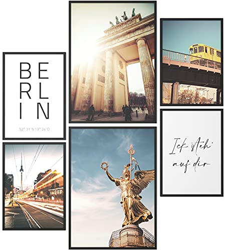 Papierschmiede® Mood Poster Set Berlin, Bilder Wohnzimmer Deko Schlafzimmer, 2x DIN A3 und 4x DIN A4, Hauptstadt Brandenburger Tor - ohne Rahmen