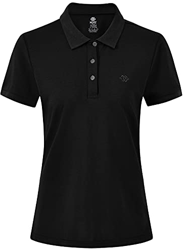 AjezMax Damen Kurzarm Golf T-Shirt Polohemd Pullover Schnelltrocknend Klassisch Sommershirt Schwarz Größe Large