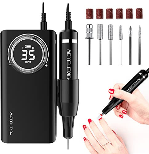 Yokefellow 4000RPM Nail Drill Machine - Electric Nail Drills for Acrylic Nails Professional with 12 Drill Bits for Electric Nail File Manicure Pedicure Home Use (Black-B)