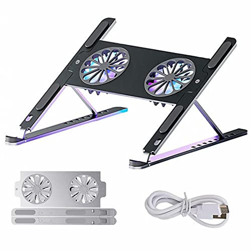 HGTRH Laptop Ständer Faltbar Höhenverstellbar, Notebook Ständer Ergonomisch Kühlständer Mit 2 Lüfter Tragbar Tablet Ständer rutschfest Für Die Meisten 14-17 Zoll Laptops Tablet