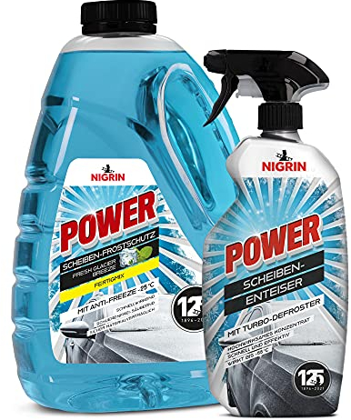 NIGRIN Power Scheibenfrostschutz Set, Scheibenfrostschutz 3 Liter bis -25 + Power Icebreaker 0,75 Liter bis -55°, blau