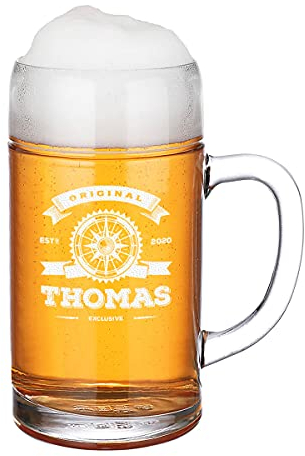 Boccale da birra da 1 litro, con nome a scelta, per gli appassionati della Baviera, idea regalo perfetta per bevitori di birra, uomo, papà, nonno, motivo ancora originale
