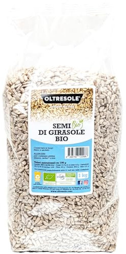 Oltresole, Semillas de girasol descascarilladas ecológicas 1 Kg, Semillas oleaginosas ecológicas crudas, sin cáscara, sin tostar y sin salar, ricas en fibra y nutrientes, Pack ideal para familias