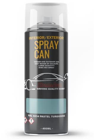 Xtremeauto Spray Paint Finish For Indoor And Outdoor Use Garden Cars Home Kitchen Bathroom Furniture Art Craft Bikes Radiators Metal Wood Plastic Glass UPVC Stone PVC RAL 6034 Pastel turquoise