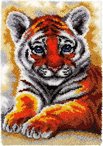SKTWOE Knüpfteppich Zum Selber Knüpfen Tiger Tapisserie Teppich Knüpf-Sets Kreuzstich Set Knüpfen Set Für Kinder Und Erwachsene DIY Handwerk Geschenke Fußabtreter,52 x 38cm