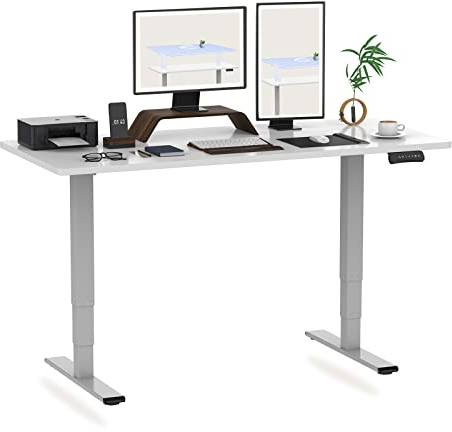 FLEXISPOT Höhenverstellbarer Schreibtisch Elektrisch, 3-Fach Teleskop & Dual-Motor, Belastbarkeit 160 KG, Bürotisch mit Memory-Funktion&Anti-Kollisionssystem(160 x 80 cm Weiß, Gestell Grau)