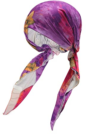 ZLYC Damen Chemo Turban Mütze Vorgebundenes Kopftuch Headwraps Leichte Hut (Blätter Lila)