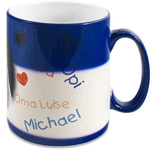 Ocadeau Weißblaue Keramiktasse mit eigenem Foto personalisierbar - Zaubertasse, die bei Kontakt mit Wärme Ihr Foto freilegt - Blaue Zaubertasse mit Fotodruck zum Selbstgestalten
