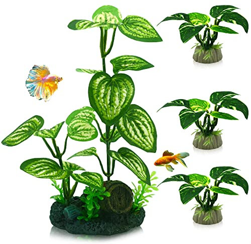 EDGCTYU Aquarium Silk Plants for Betta Fish Tank, Aquarium Plant Aquatic Water Grass Foreground Decor，Fish Tank Decorations(4PCS Green Grasses)