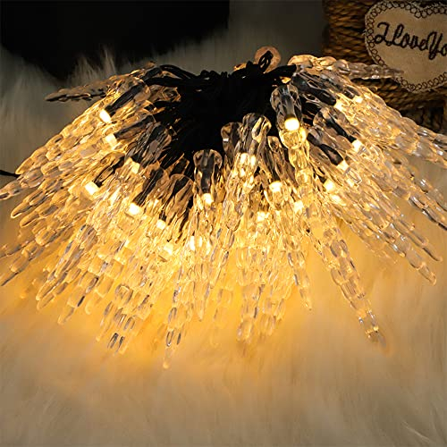 Weihnachtsbeleuchtung Außen Solar Balkonkasten, Weihnachtsdeko Aussen mit Solar Wetterfest, LED Eiszapfen Lichterkette Außen Solar Eisregen Weihnachtsbaum Deko Aussen 8 Modes (5m 20LED, Warmweiss)