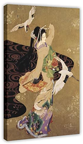 MOIT Japanisches Geisha 17 Leinwand-Poster, Wandkunst, Dekoration, Bild, Gemälde für Wohnzimmer, Schlafzimmer, Dekoration, Rahmen-Stil, 30 x 45 cm