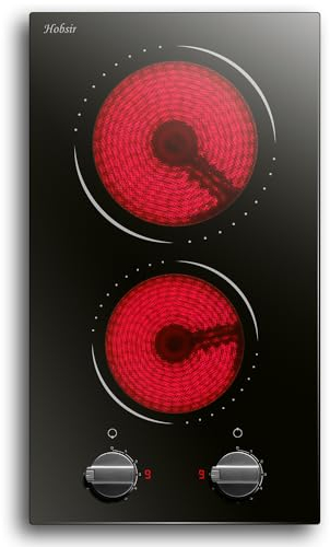 Hobsir Autarkes Glaskeramikkochfeld 2 Platten 30 cm, Elektroherd Eingebautes 2-Zonen-Keramikkochfeld mit Elektronischer Drehknopfsteuerung, 3000W