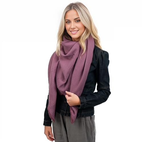 Scandi Linen Musselin Tuch Damen, Schal Damen, Musselintücher, Musselin Schal, Viereckig (einlagig), Purple