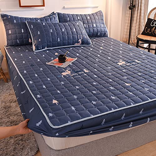 SASIGAYA Spannbettlaken 180x200cm Boxspringbett Spannbetttuch Dunkelblau Mit 2 Kissenbezügen Spannbettlaken Kitz-Muster Matratzenschoner All-Inclusive-Matratze Geeignet für Matratzen bis 30cm