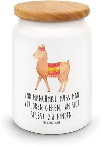 Mr. & Mrs. Panda Vorratsdose Alpaka Stolz - Geschenk, Vorratsbehälter Küche, Keksdose, Lama, Vorratsdosen Keramik, Frischhaltedose