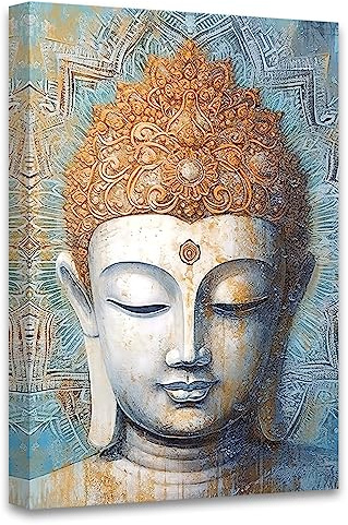 CCWACPP Buddha-Zen Leinwand-Kunst, Mandala-Blume, Bild, Gold-Buddha-Statue, Gemälde, Druck, modernes Kunstwerk, Wohnzimmer-Dekorrahmen (Buddha – 3, 75L x 50B cm)