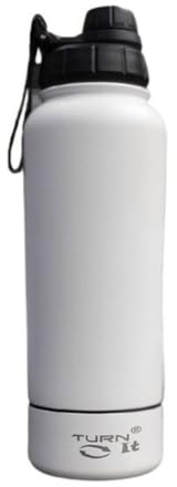 TURNIT® Sport-Trinkflasche aus Edelstahl mit zusätzlichem abnehmbarem Aufbewahrungsfach für kleine Gegenstände wie Proteinpulver, Schlüssel, Vitamine oder Bargeld, 907 ml, Sportdeckel (weiß)