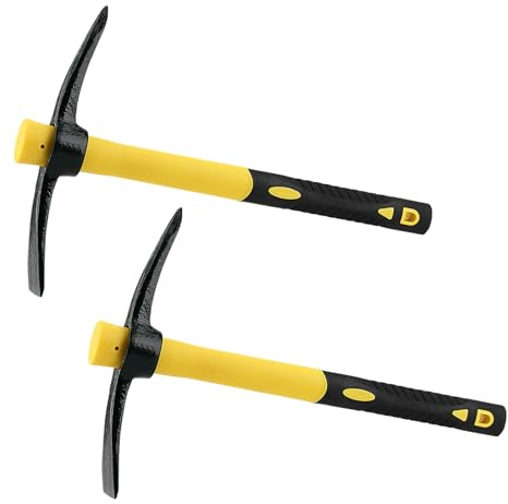 ZEONHEI 2 picconi grandi da giardino con testa forgiata in acciaio e manico in fibra di vetro rivestito in plastica (38 cm), piccone robusto, zappa piatta, ideale per giardinaggio, campeggio