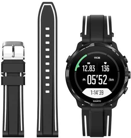 RoYiio Armband Kompatibel mit Suunto 9/Suunto 9 Baro/Suunto 7/Suunto D5/Core Alpha Uhrenarmband, 24mm Sport Silikon Ersatzarmband Armbänder für Suunto Spartan Sport Wrist HR/Baro - Schwarz/Weiß