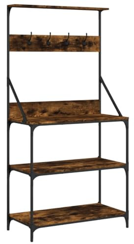 vidaXL Bäckerregal, Küchenregal mit Haken 4 Böden, Gewürzregal Regal mit verstellbaren Füßen, Standregal Mikrowellenregal Lagerregal, Räuchereiche Holzwerkstoff