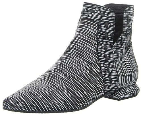 Simen Damen Stiefelette aus Echtleder in Schwarz Weiß Streifen Muster mit Reißverschluss. schwarz Gr. 37