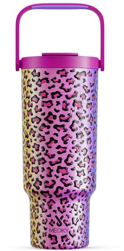 Meoky 40 oz Tumbler with Handle and Straw, Insulated Water Bottle, Stainless Steel Travel Mug, Keeps Cold for 34 Hours, 100% Leak Proof, Fits in Car Cup Holder (Celebration)