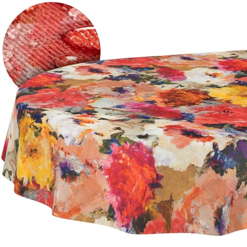 Tischdecke Stoff abwaschbar Tischtuch Tafeldecke pflegeleicht Lotuseffekt schmutz- & wasserabweisend für Indoor Outdoor Tischdecke Oval 160x140cm Schnittkante Kunst