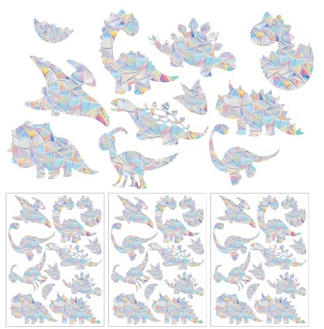 36 Stück Dino Regenbogen Sticker Sonnenfänger, Prisma Fensteraufkleber Regenbogen Fensterfolie Suncatcher, Antikollisionsfensteraufkleber Elektrostatische Adsorption