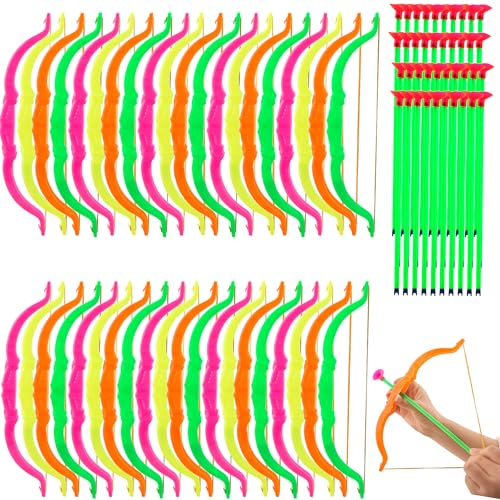 Kids Bow and Arrow Set Plastic Archery Shooter Toy Mini Play Bow and Arrow for Child Boys Girls Fun Sport Game Birthday Gifts, 4 Random Colors (40 Pack)