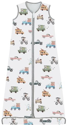 Chilsuessy Kinder Sommer Schlafsack 0.5 Tog Baby Sommerschlafsack aus 100% Baumwolle, Einstellbare Länge, Ärmellos Schlafanzug für Jungen und Mädchen, Bunte Autos, 130cm/Baby Höhe 120-140cm