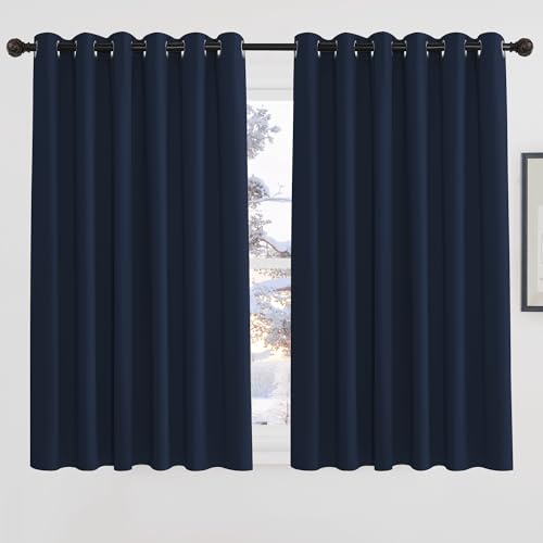 PONY DANCE Blackout Eyelet Curtains, Navy Blue, 2 Panels, 90 x 54 Inch | Thermal Insulated 54 Inch Drop Extra Wide Curtains for Bedroom, Energy Saving & Room Darkening Drapes for Living Room
