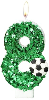Bolosa Zahlen Geburtstagskerzen 8 mit Fußball und Grüne Pailletten für Kinder, Jungen Mädchen, Party, Jubiläum