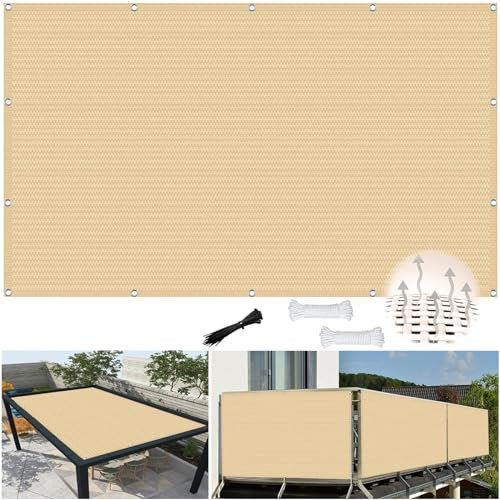 Voile Ombrage 1 x 4.3 m Protection Solaire, Coupe-Vent, Robuste et Stable Toile D Ombrage Rectangulaire avec Corde pour Terrasse Extérieur Piscine, Jaune Sable