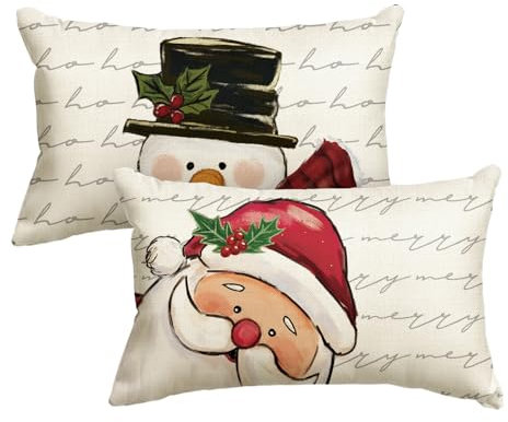 Artoid Mode HOHOHO Schneemann Weihnachtsmann Weihnachten Kissenbezüge 2er Set, 30x50 cm Winter Christmas Zierkissenbezug Cushion Cover Couch Deko