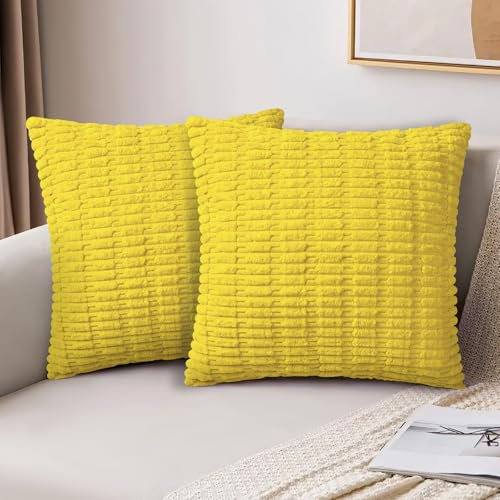 AUAUY 2er Set Kissenbezüge Kord Kissenhülle, 40x40cm Kissenbezug Kordsamt, Weihnachten Dekoration, Moderne Boho Dekor Kissenhüllen, Weiche Zierkissenbezüge Kissen für Sofa Sessel Schlafzimmer-Gelb
