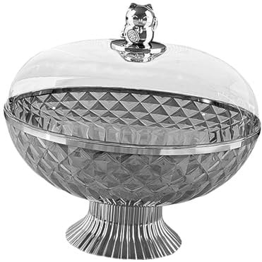 SiaBiced Fruit Bowl with Lid, Pedestal Fruit Basket, Removable Round Decorative Storage Tray, 21x25.8cm Drain Bowl for Kitchen Counter, Table Countertop, Dinning Room Decor, Grey