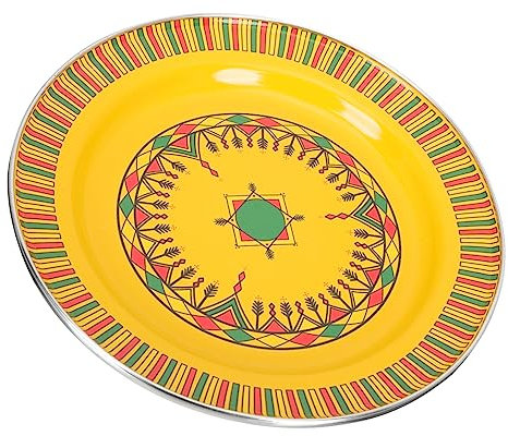 CRILSTYLEO Enamel Pilaf Plate Round Serving Fruit Plate Desert Platter Condiment Tray Camping Cookware Jewelry Plate Round Enamel Tray Enamel Dish Breakfast Tray Breakfast Plate Cake Yellow