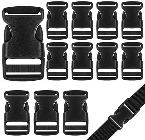 AUAUY Plastic 25mm (12 Pcs) One-Way Adjustable Side Release Buckles, Black