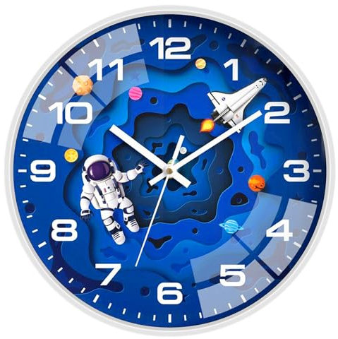 ALEENFOON Kinder Wanduhr 30cm Lautlos ohne Ticken, Modern Quartz Wanduhr für Jungen & Mädchen, Astronauten Wanduhr für Schlafzimmer, Wohnzimmer, Klassenzimmer, Kinderzimmer