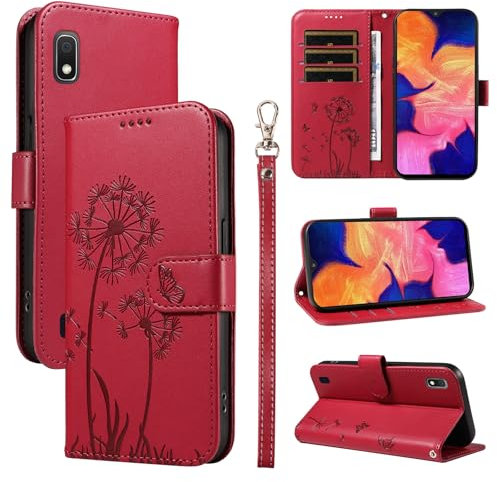 Bravoday Coque pour Samsung Galaxy A10, Housse en Cuir PU Premium Etui à Rabat Pochette de Portefeuille avec Porte Carte Étui de Protection pour Galaxy A10, Rouge