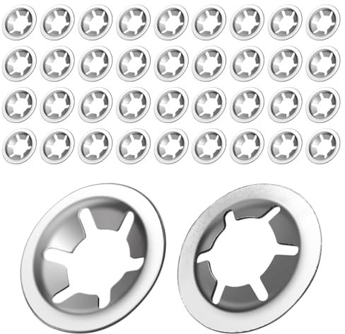 FOMGIIN Rondelles Metal de Blocage Clips de Fixation M5 x 14mm, 40 Pièces Circlip Rondelle de Blocage, Rondelles Stalock Rapide Pousser Fixations, inox 304 Circlips Rondelle